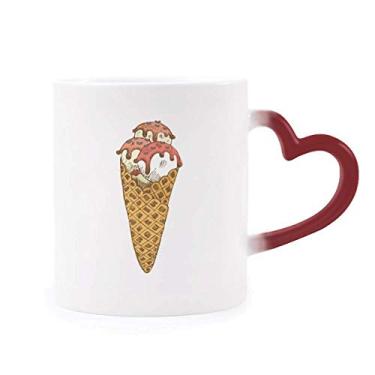 Imagem de Caneca vermelha branca com cones de sorvete bola sensível ao calor Caneca vermelha que muda de cor