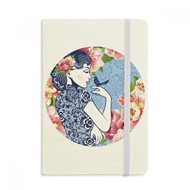 Imagem de Caderno feminino de flores de pássaro da cultura chinesa, capa dura em tecido, diário clássico