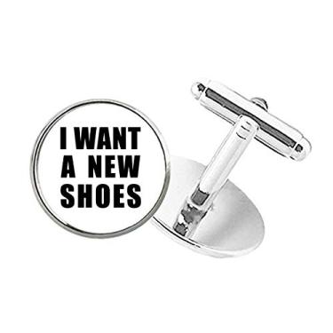 Imagem de DIYthinker Abotoaduras I Want A New Shoes com fecho de botão redondo