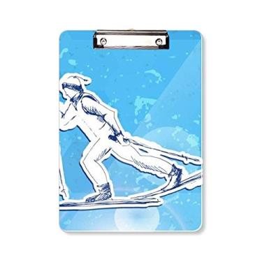 Imagem de Prancheta de prancheta para esportes de inverno para snowboard, azul, branco, pasta, bloco de escrita A4
