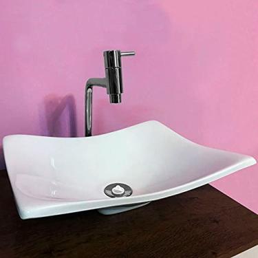 Imagem de Kit Cuba Retangular Côncava Branca Com Torneira DL08 e Válvula ABS Cromada