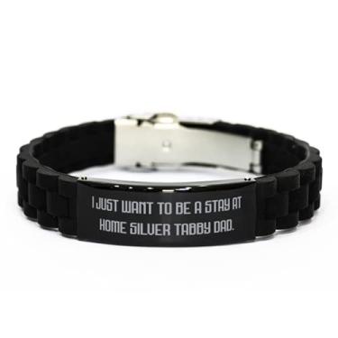 Imagem de SpreadPassion Bracelete preto com fecho glidelock preto de gato de prata barata, I Just Want to Be a Stay at Home, presente para amantes de gatos, presentes chiques de amigos