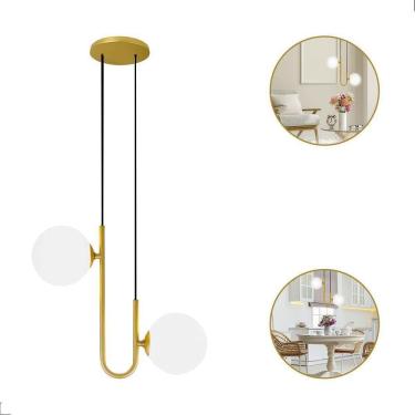 Imagem de Lustre Pendente Jabuticaba Globo Duplo De Vidro Dourado 2Xg9
