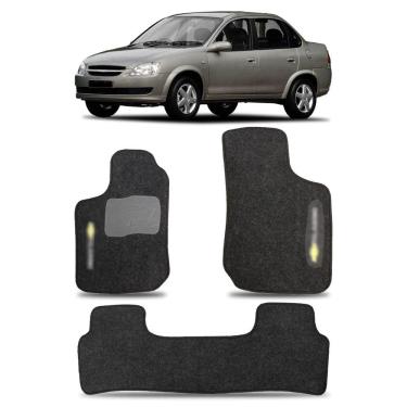 Imagem de Tapete Carpete Corsa Classic 2003 a 2016 Jogo 3 Peças Preto Bordado Automotivo