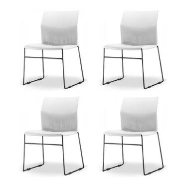 Imagem de Kit 4 Cadeiras Connect Assento Branco Base Fixa Preta - 57594 - Sun Ho