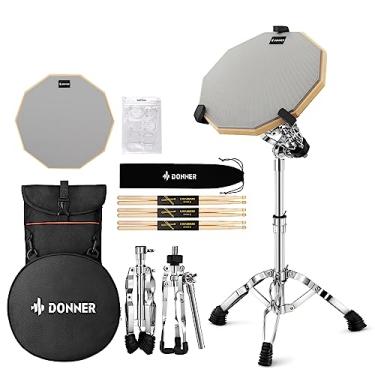 Imagem de Donner Conjunto de suporte de tarola com bloco de treino de bateria, conjunto de bateria silenciosa dupla face de 30 cm, baquetas, suporte ajustável para bateria de 25 a 35 cm de diâmetro