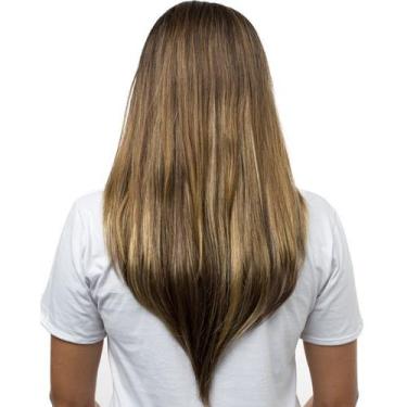 Imagem de Aplique Liso Longo Hairdo 63cm Castanho Com Mechas Douradas