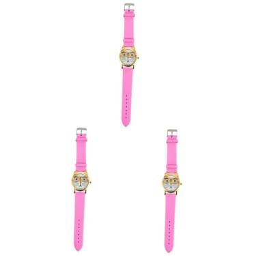 Imagem de 3 Pecas relógio infantil assistir relógio padrão de gato relógio feminino relógios pulseira de couro crianças assistem quartzo estudante Feminina filho couro sintético rosa