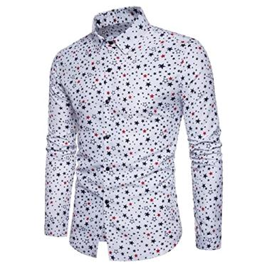 Imagem de Men's Casual Dress Shirt Button Long-sleeved Shirt Denim Work Top (Color : White, Size : Large)