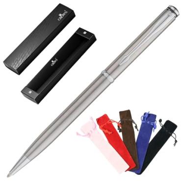 Imagem de Caneta Esferográfica Crown Sigma Chrome Prata Luxo Presente + Estojo e Capa de Veludo