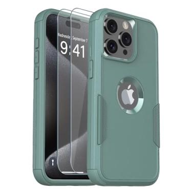 Imagem de Guirble Capa para iPhone 15 Pro Max, [2 protetores de tela de vidro temperado] [3 m militar à prova de queda], capa de telefone antiderrapante à prova de choque para iPhone 15 Pro Max de 6,7 polegadas (verde pinheiro)