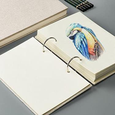 Imagem de Caderno de desenho de folhas soltas recarregáveis, caderno de esboço, espiral, caderno de esboço, capa dura de linho, 120 páginas, 160 g/m2 (M)