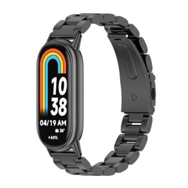 Imagem de XIHAMA Pulseira de metal compatível com Xiaomi Mi Band 9, pulseira de substituição de aço inoxidável compatível com smartwatch Xiaomi Mi Band 9/8 Tracker (preto)