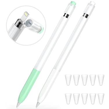 Imagem de JOOSKO Estojo compatível com Apple Pencil 1ª geração, [2 unidades] estojo de silicone macio, [com 10 pontas de lápis] para Apple Pencil 1ª geração. (menta, branco)