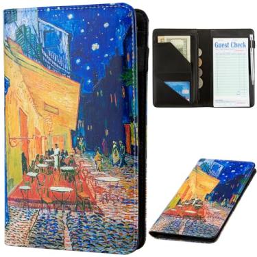 Imagem de Livro de servidor para garçonete com bolso com zíper, avental de garçonete, livros de cheque para servidores de garçonete, bloco de notas para restaurantes (terraço de café à noite)