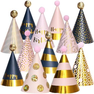 Imagem de Chapéus de festa de aniversário – Kit divertido de celebração com 12 chapéus dourados para festa de aniversário infantil – Artigos e decorações de festa de aniversário