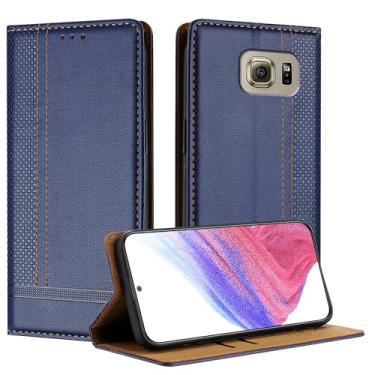 Imagem de Carteira Compatível com capa carteira para Samsung Galaxy S6, capa flip de couro PU com suporte para cartão e suporte [capa interna de TPU à prova de choque] capa de telefone ultrafina e fina(Size:Blu