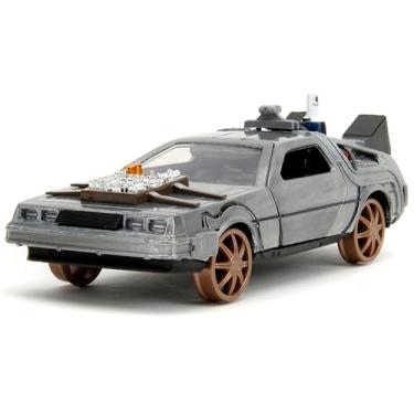 Imagem de Delorean DMC (Time Machine) Brushed Metal Train Wheel Version Back to The Future Part III (1990) Movie Hollywood Rides Series 1/32 Diecast Model Car by Jada 34786