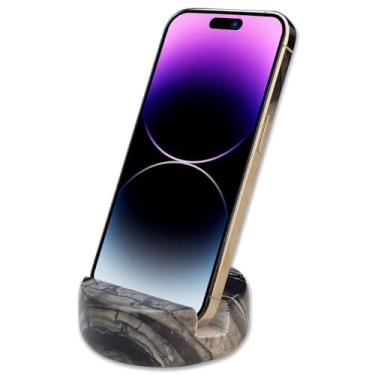 Imagem de AIBOERL Suporte de celular de mármore para tablet na mesa, bancada, mesa, mesa de cabeceira, suportes de celular de pedra real sólida pesada (preto)