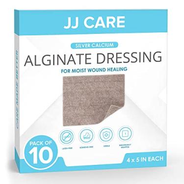 Imagem de JJ CARE Silver Calcium Alginate Wound Dressing (Pack of 10) 4x5, Calcium Alginate Wound Dressing, Individually Packed Calcium Alginate, Highly Absorbent Silver Wound Dressing