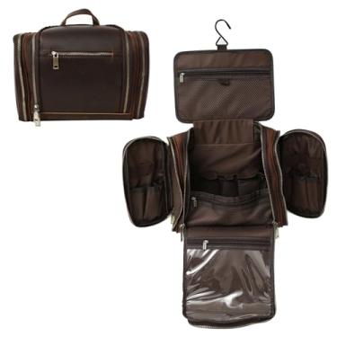 Imagem de PAHVRION Bolsa de higiene para pendurar, kit de barbear e Dopp de couro genuíno personalizado para homens e mulheres, organizador de viagem para artigos de higiene pessoal, presente de padrinho,