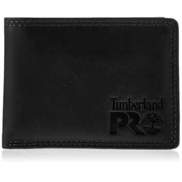 Imagem de Timberland PRO Carteira masculina de couro RFID com compartimento removível para cartão, Preto/Brandy, tamanho nico
