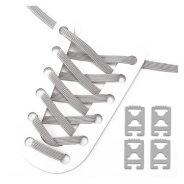 Imagem de Elastic No Tie Shoe Laces Anchors Flat Shoelace Lock Clip for Adults and Kids Tieless Shoelaces for Sneakers(Light gray)