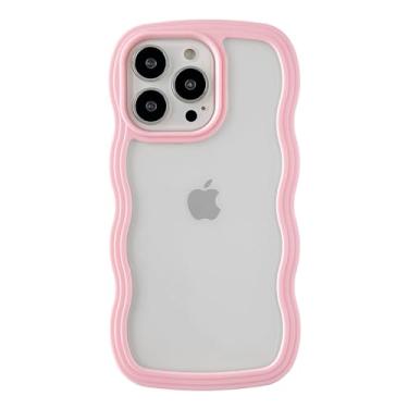 Imagem de Caseative Capa para iPhone 13 Pro, linda capa de telefone macia à prova de choque com moldura ondulada cacheada (rosa)