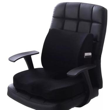 Imagem de Almofada Ortopédica com Encosto para Assento, Tecido Aveludado Removível, Preto (Kit Lombar + Assento)