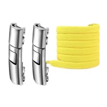 Imagem de Press Lock Shoelaces Without Ties Elastic Laces Sneaker Widened Flat No Tie Shoe Laces Kids Adult Shoelace For Shoes(Yellow)
