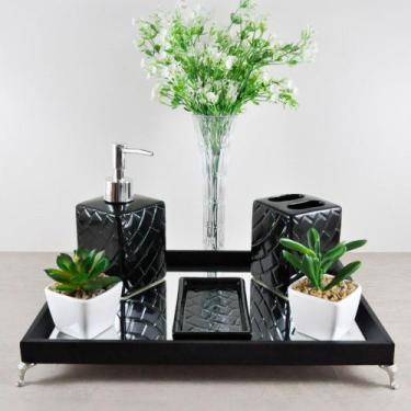 Imagem de Bandeja Espelhada Lavabo Banheiro "G" madeira Preta 22x32x4cm pés de m