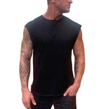 Imagem de Regata Machão Lisa Masculina Sem Acabamento Corte Tipo A Fio Malha Algodão Camiseta Casual Treino-Masculino