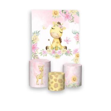 Imagem de Painel De Festa Vertical 1,50 x 2,20 + Trio De Capas Cilindro - Girafa