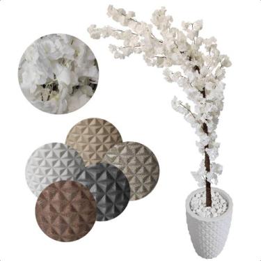 Imagem de Cerejeira Japonesa Artificial Curvada Branca Grande Vaso Decorativo - 