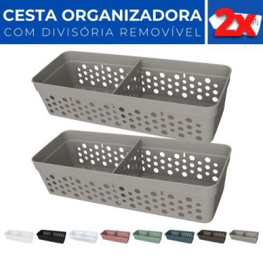 Imagem de Kit 2 Cesto Organizador Rattan c/ Divisória Removível 23x8 - Usual Uti