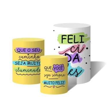 Imagem de Trio Capas Para Cilindro Feliz Aniversário Mensagens Lettering Amarelo