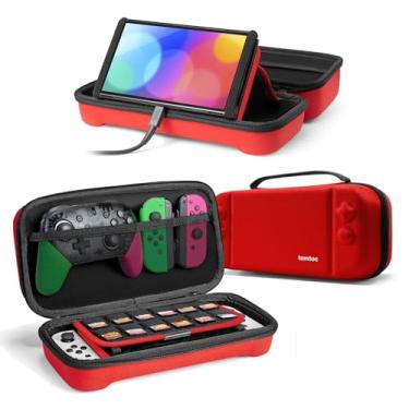 Imagem de tomtoc Estojo de transporte para Nintendo Switch/modelo OLED, bolsa grande de viagem com bolso para controle Pro, Joy con Grip ou adaptador AC, capa protetora portátil com 24 cartuchos de jogos