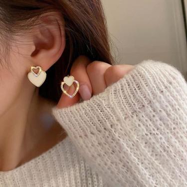 Imagem de Brincos Coração Strass Sobrepor Delicado Feminino Branco - anjo da mam