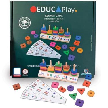 Imagem de Brinquedo de Matemática Educativo Geomat Game Pedagógico Madeira Forma