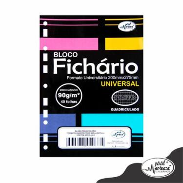 Imagem de Bloco Fichário Colegial 40fls Pretas Quadriculada 90g Merci