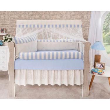 Imagem de Kit Berço Americano Luxo Linho Menino Menina 9 Peças Ternura  Azul - B