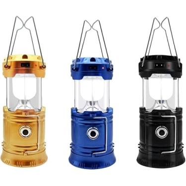 Imagem de Lampião LED Lanterna Carregável Com Luz Solar Camping Luminária Dupla Iluminação Acampamento Trilhas Multiuso Carregador USB Portátil LINHA PREMIUM-THREE BROTHERS (Lampeão Azul)
