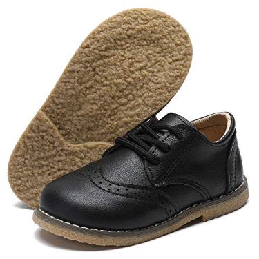 Imagem de Tênis infantil masculino e feminino da Timatego Oxford, de couro PU, para uso ao ar livre, uniforme escolar, primeiro andador (infantil), 01 Black, 11 Toddler