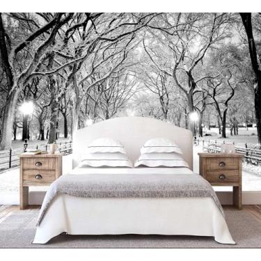 Imagem de WFBHUA - Lindo papel de parede de floresta nevada 3D cinza New York Park paisagem mural de parede sala de estar quarto (não descasque e cole)