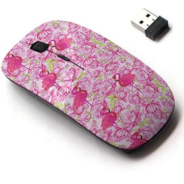 Imagem de Mouse sem fio de 2,4 G com design de padrão fofo para todos os laptops e desktops com nano receptor - Flamingo Pions rosa