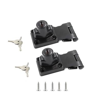 Imagem de PDETVEO 2 peças de trava de ferrolho com chave, travas de ferrolho de liga de zinco de 6,8 cm, fecho de trava com botão giratório preto para porta pequena de armário