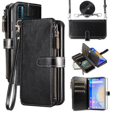 Imagem de Asuwish Capa de telefone para TCL 20 SE 6,82 capa com protetor de tela de vidro temperado e cordão com zíper carteira porta-cartão com suporte para celular TCL20SE Android 11 TLC 20SE T6710 17.3 cm