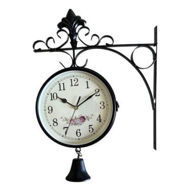 Imagem de Relógio Estação Dupla Face Retrô Decoração Floral Preto - Gici Decor