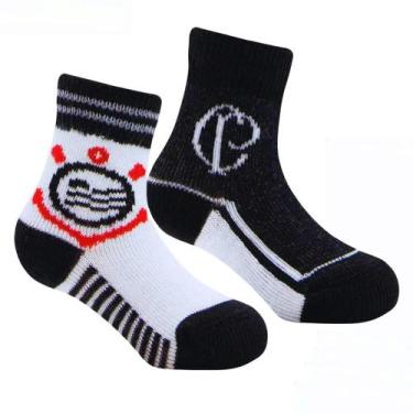 Imagem de Kit 2 Pares de Meia Corinthians Bebê Branca e Preta - Rikam, RN