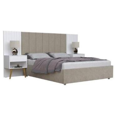 Imagem de Cabeceira casal box 100% mdf com capitonê zara branco - village móveis
